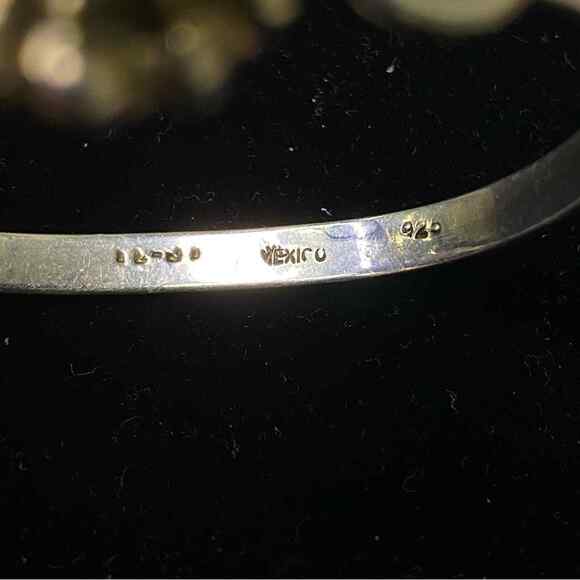 Vintage Malachite Taxco Mexico Sterling Silver 925 Hook Lock Bracelet Bangle - Picture 4 of 7